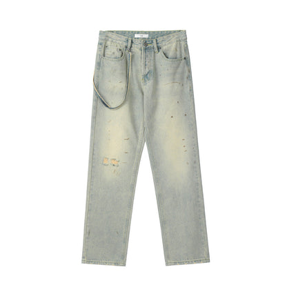 Men Jeans Worn out Casual Straight-Leg