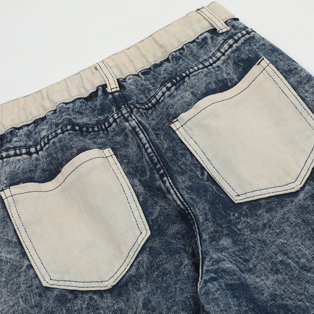 Men Jeans Patchwork Pocket Design Distressed