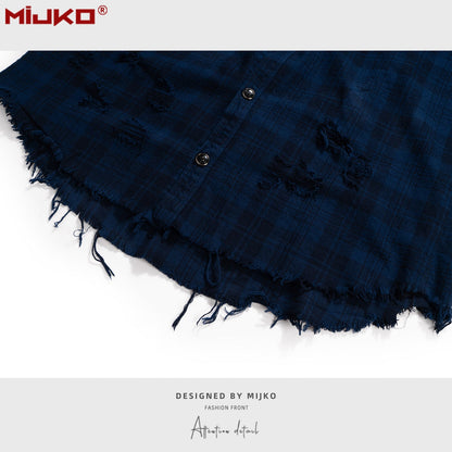 MIJKO Mens Jacket Ripped Plaid Jacket
