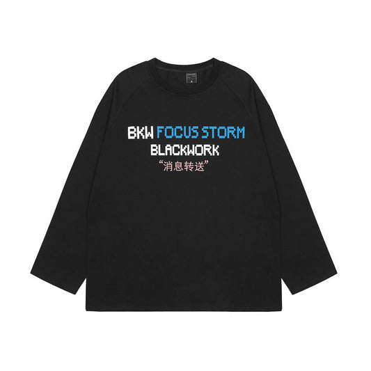 Men Long Sleeve T-Shirt Fun Chinese Printed Heavy Cotton