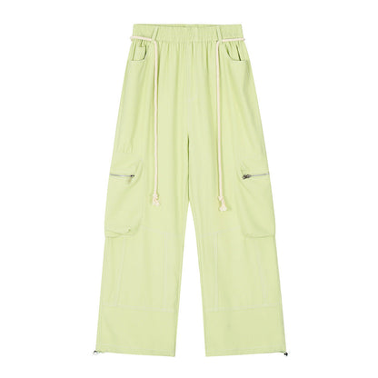 Men Sweatpants Workwear Pants Men's Multi-Pocket Straight-Leg Wide-Leg Pants