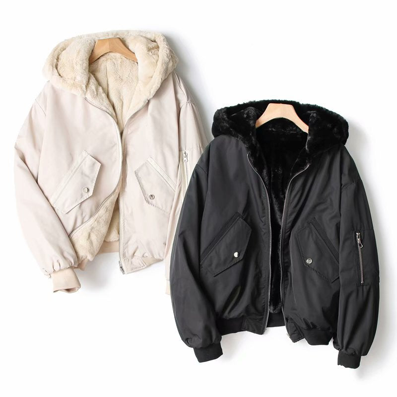 Women Cotton Coat Double-Sided Lamb Wool Coat Loose