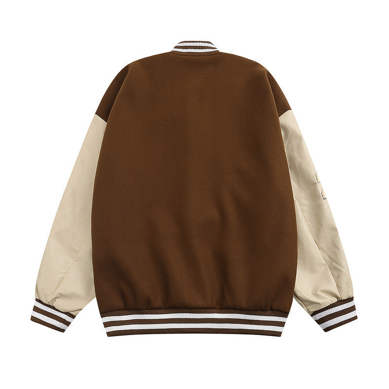 Women Jackets Stitching Color Blocking Baseball Uniform Oversize Vintage Cardigan