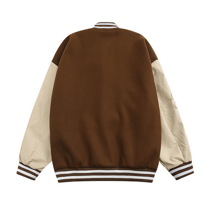 Women Jackets Stitching Color Blocking Baseball Uniform Oversize Vintage Cardigan
