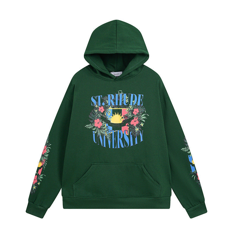 Rhude Hoodie Floral Letter Print Hooded Sweater
