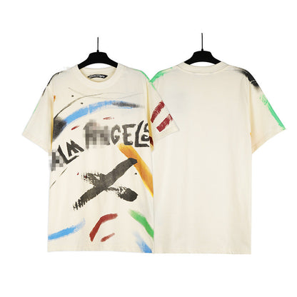 Palm Angle T Shirts Painted Letter Printing Loose