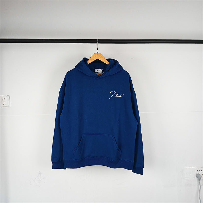 Rhude Hoodie Micro Label Letter Embroidered Fleece Hooded Sweater