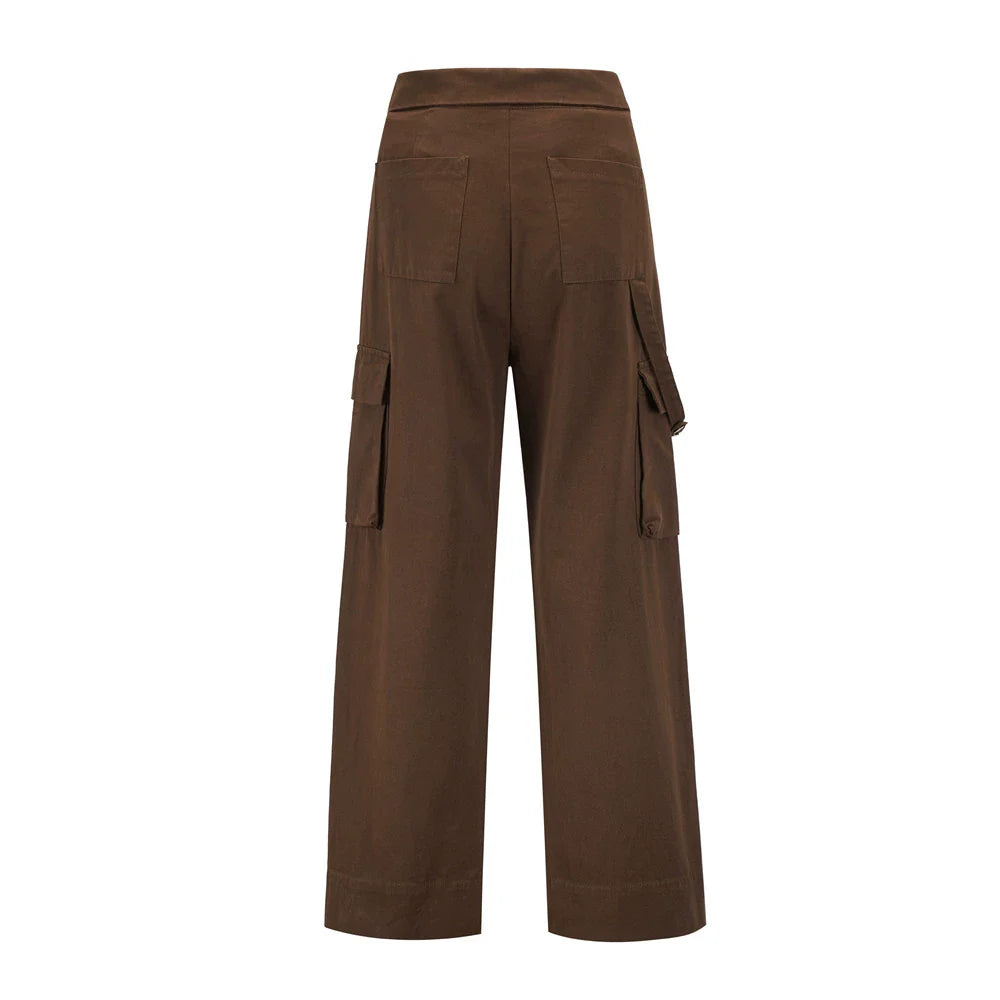 Men Sweatpants Tooling Straight-Leg Trousers Men's Solid Color Loose Multi-Pocket Wide-Leg Casual Pants