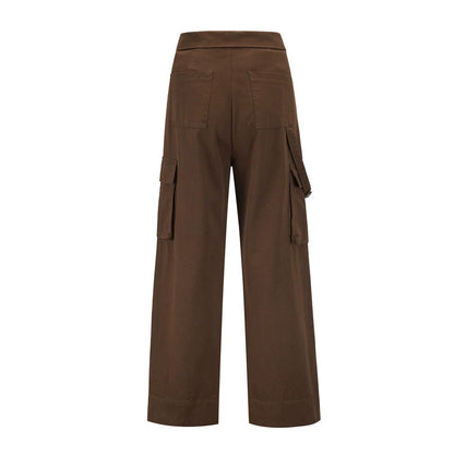 Men Sweatpants Tooling Straight-Leg Trousers Men's Solid Color Loose Multi-Pocket Wide-Leg Casual Pants