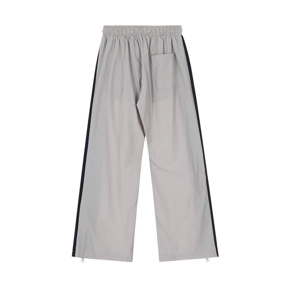 Men Sweatpants Side Zipper Stitching Casual Wide Leg Pants Elastic Waist Straight-Leg Trousers