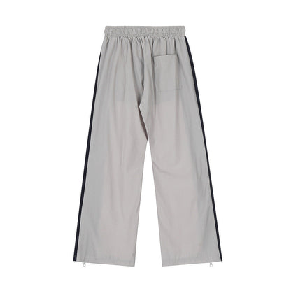Men Sweatpants Side Zipper Stitching Casual Wide Leg Pants Elastic Waist Straight-Leg Trousers