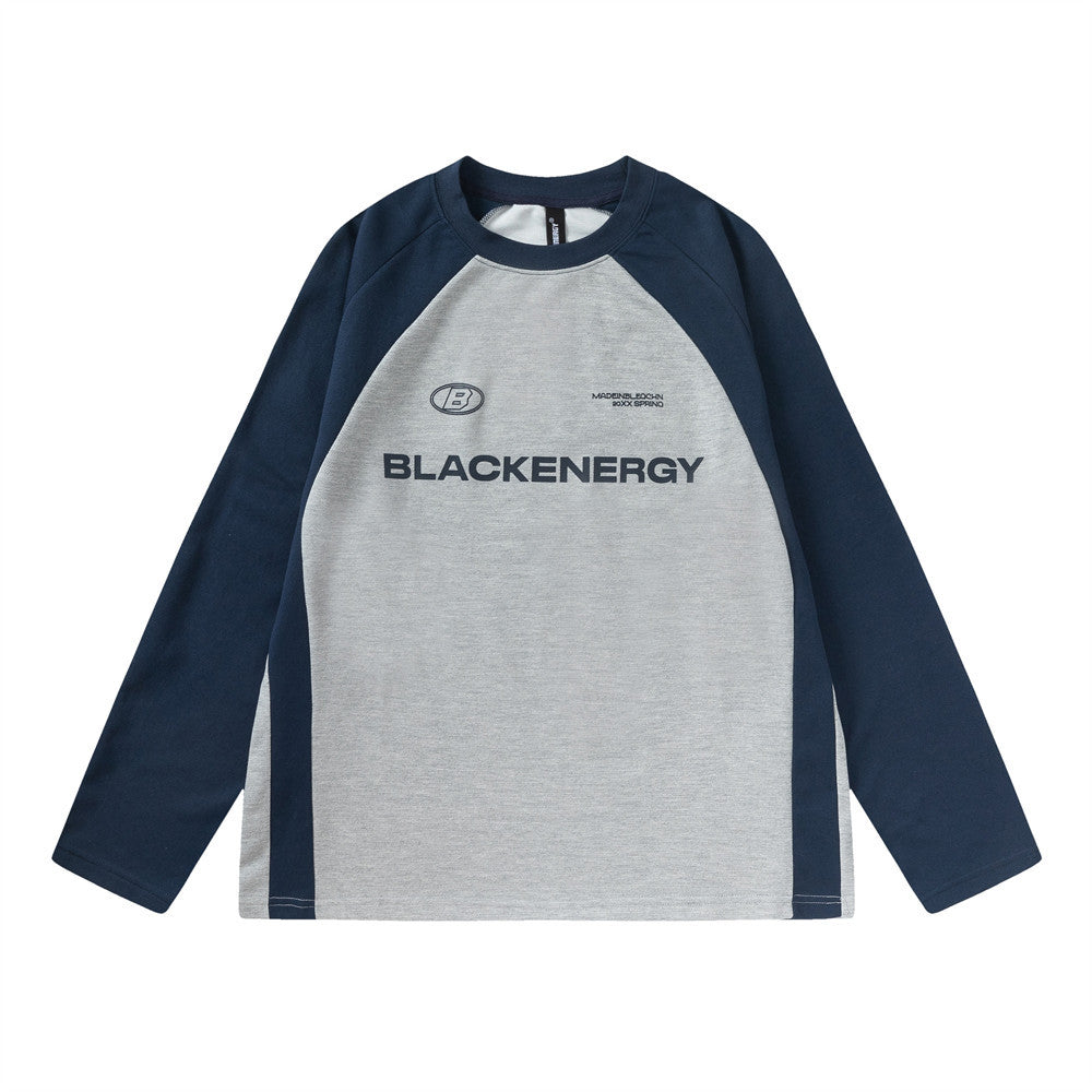 Men Long Sleeve T-shirt Stitching Printing Crew Neck