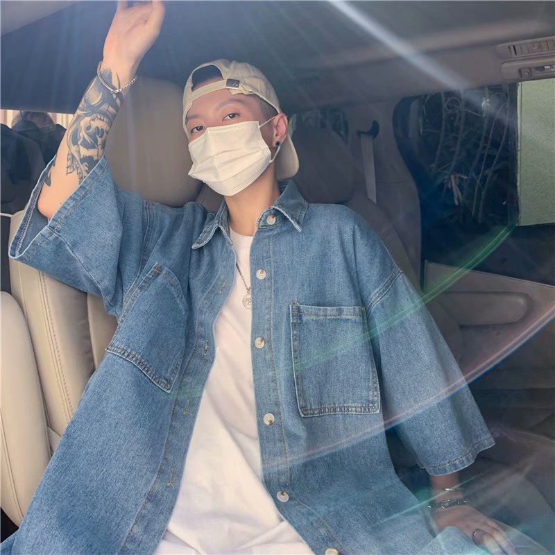 Men Shirts Retro Loose Denim Jacket