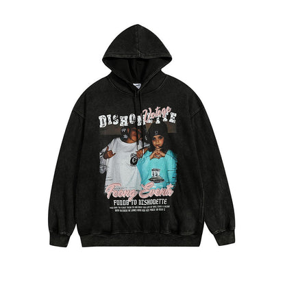 Men Hoodie Vintage Printed Hoodie Men's and Women's Oversize Couple Hoodie
