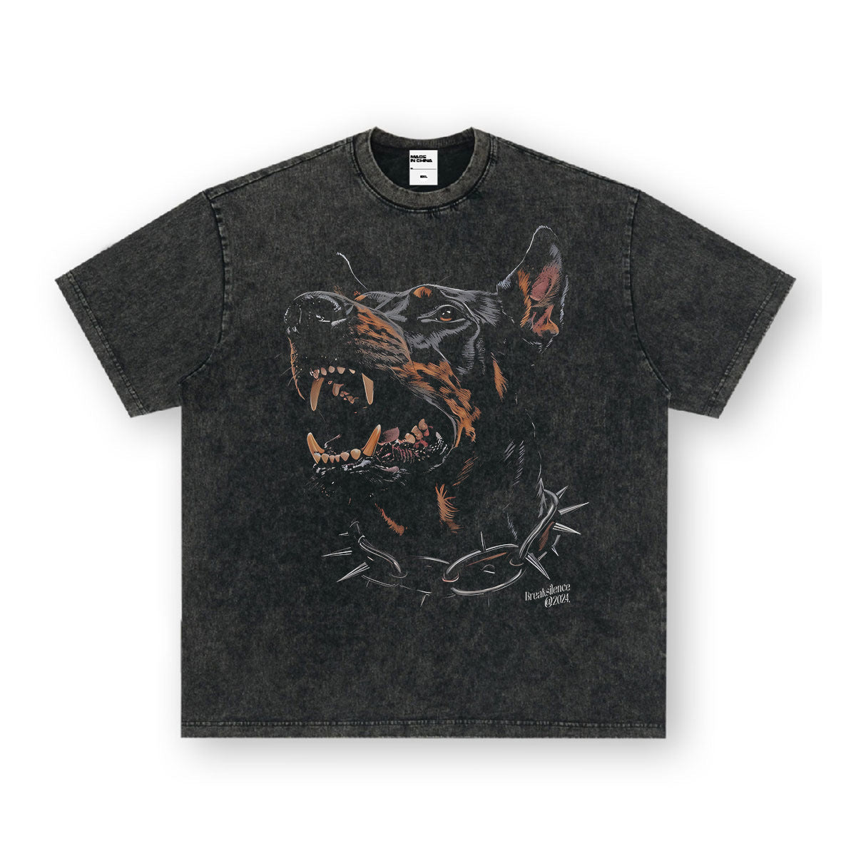 Vintage T-shirts Printed Short Sleeve T-Shirt Hellhound Washed Old Cotton