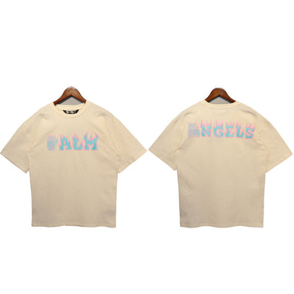 Palm Angle T Shirts Flame Letter Logo Printed Short Sleeve
