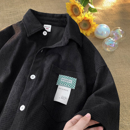 Men Shirts Waffle Shirt Versatile Loose and Handsome Coat