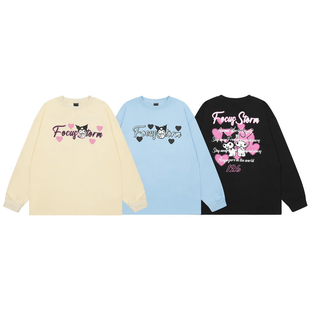Men Long Sleeve T-Shirt Cartoon Printed Cotton Loose