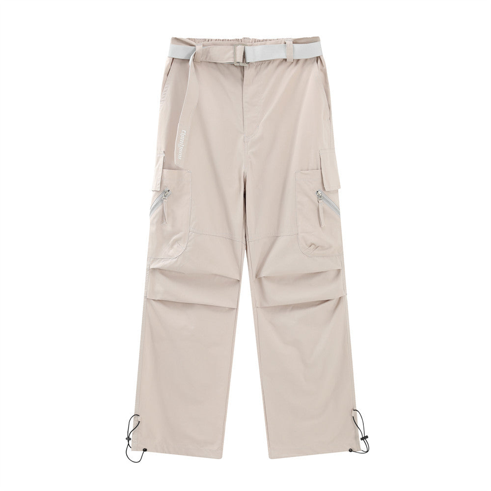 Men Sweatpants Multi-Pocket Slacks Summer Loose Pleating Straight Wide Leg Pants