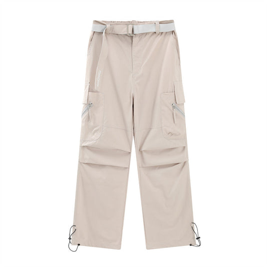 Men Sweatpants Multi-Pocket Slacks Summer Loose Pleating Straight Wide Leg Pants