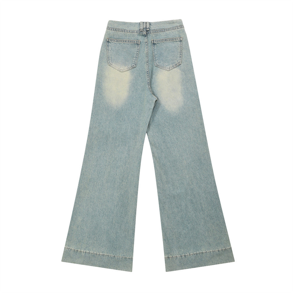 Women Pants Washed White Jeans Loose Wide Leg Pants Trousers