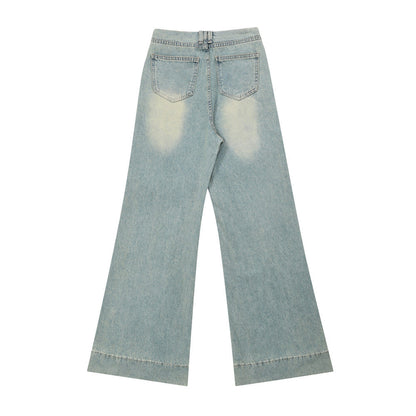 Women Pants Washed White Jeans Loose Wide Leg Pants Trousers