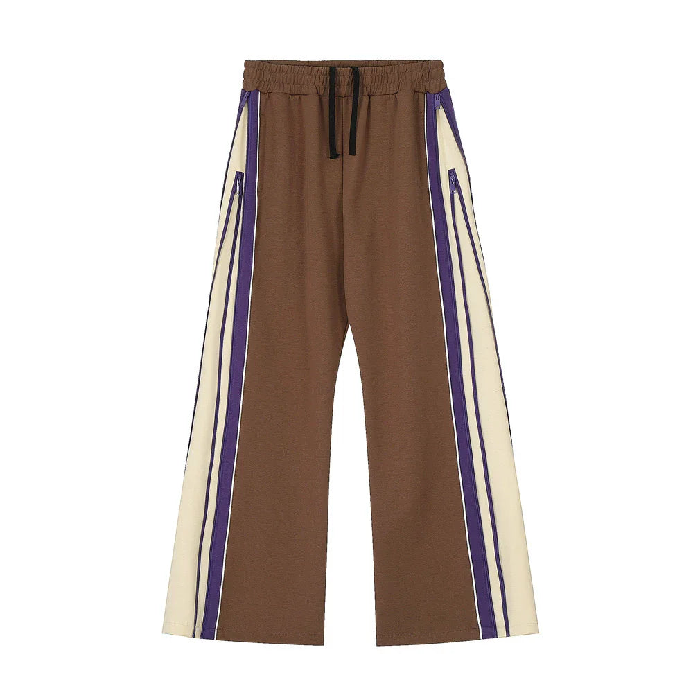 Men Sweatpants Large Horn Casual Trousers Men Loose Hip Hop Side Stitching Zipper Wide Leg Bell-Bottom Pants