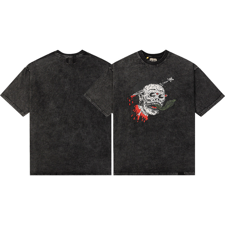 Gallery Dept T-Shirt Hand Painted Ink Splashing Alphabet Washed Retro Short Sleeve T-Shirt