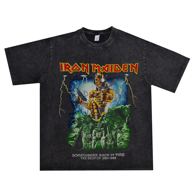 Rock Star T Shirt Iron Maiden Band Rock Retro Distressed T-shirt Loose