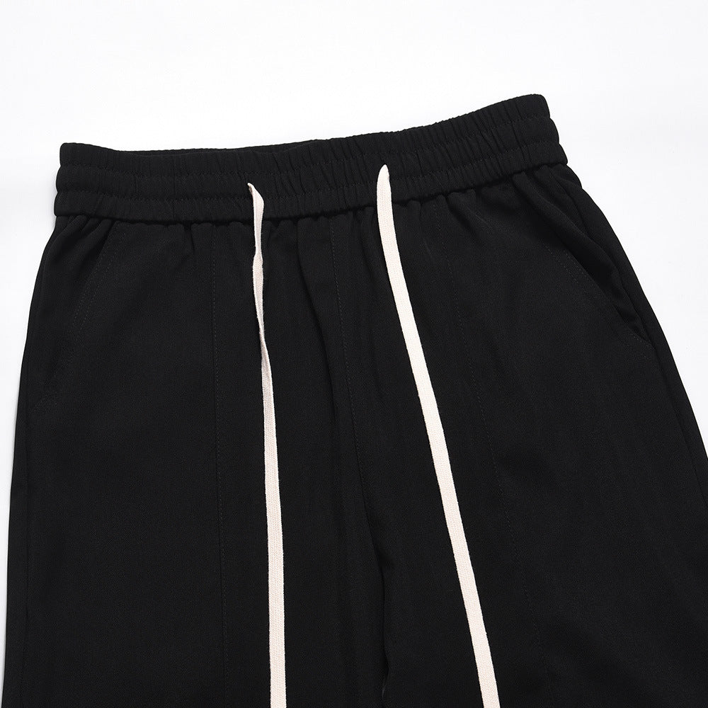 Men Sweatpants Fastener Decoration Straight Casual Pants Men's Loose Drawstring Elastic Waist Wide Leg Pants