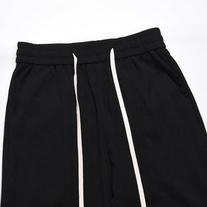 Men Sweatpants Fastener Decoration Straight Casual Pants Men's Loose Drawstring Elastic Waist Wide Leg Pants