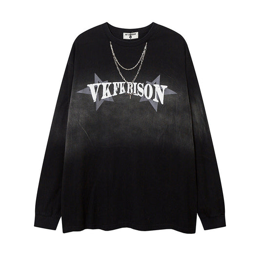 Men Long Sleeve T-Shirt Inkjet Printing Stylish Chain Decoration