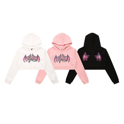 Women Hoodie Retro Sweet and Spicy Hooded Sweater Women's Spring and Autumn Devil Wings Short Top