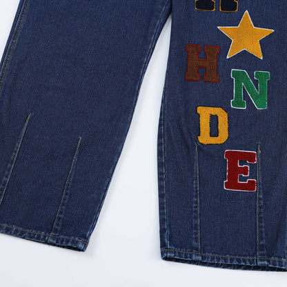 Overalls Men Jumpsuit Letter Embroidered Denim Suspender Pants Men's Casual Loose Straight Cargo Jumpsuit