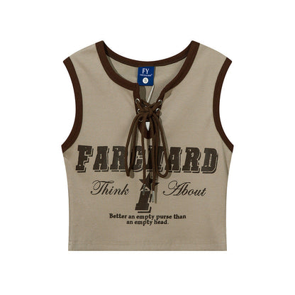 Women Vest Old School Letter Print Sleeveless T-shirt Female Vintage Vest