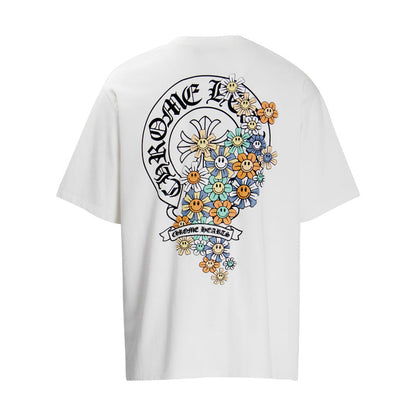 CHH Chrome Heart T Shirts Cross Leather Print Short Sleeve T-Shirt Loose