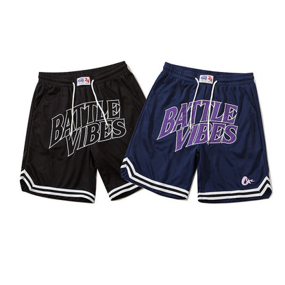 Men Shorts Retro Alphabet Embroidered Basketball Shorts