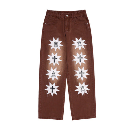 Cargo Pants Cross Embroidered Overalls