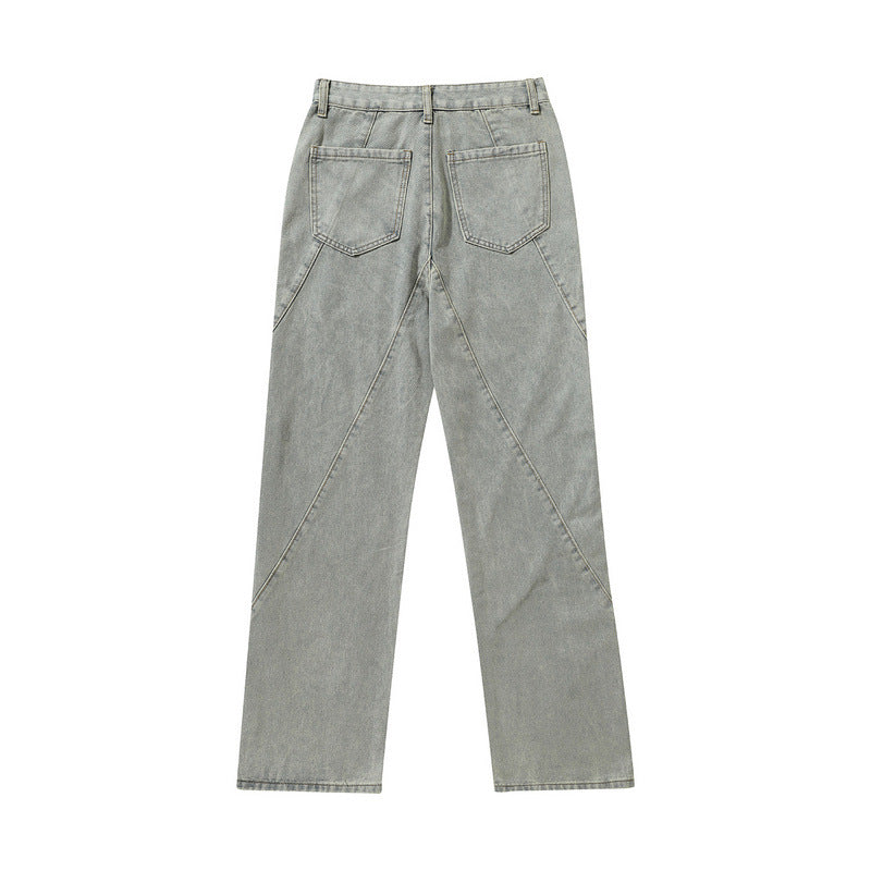 Men Jeans Straight-Leg Denim Trousers Washed and Worn Jeans