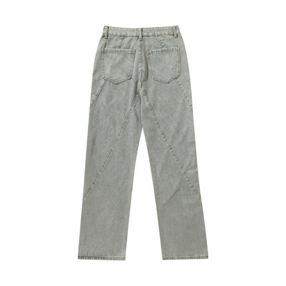 Men Jeans Straight-Leg Denim Trousers Washed and Worn Jeans