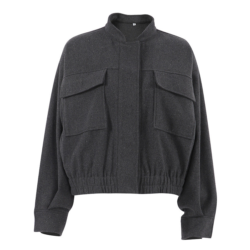 Women Trench Coat Women's Woolen Jacket Short Top Autumn and Winter Puff Sleeve Women's Clothing