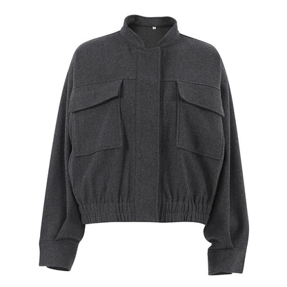 Women Trench Coat Women's Woolen Jacket Short Top Autumn and Winter Puff Sleeve Women's Clothing