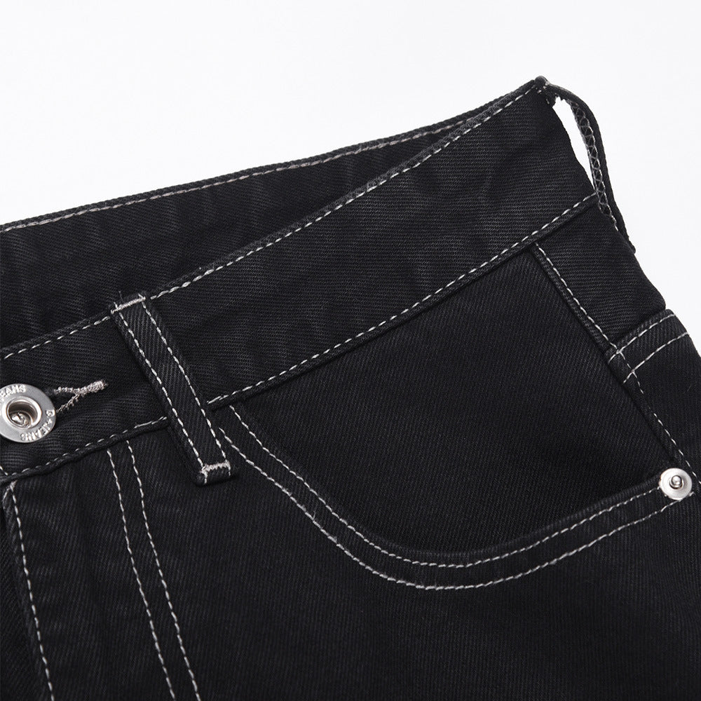 Men Jeans Hip Hop Print Baggy Pants Foot Burr
