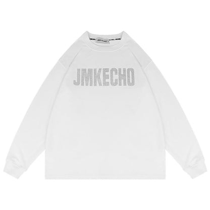 Men Long Sleeve T-Shirt Hot Drilling Loose Casual