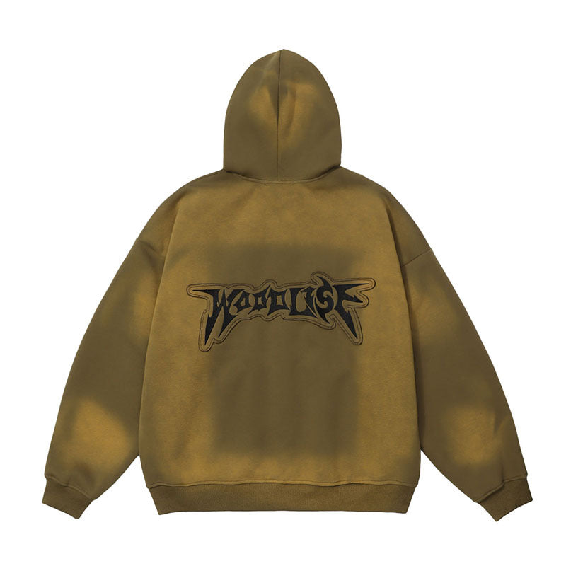 Men Hoodie Letter Embroidery Sports Hooded Sweater Cardigan