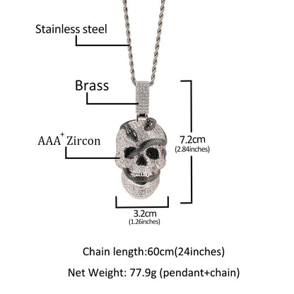 Jewelry Snake Skull Pendant Necklace Copper Inlaid Zircon Street Vintage Dog Tags rapper Spectrum