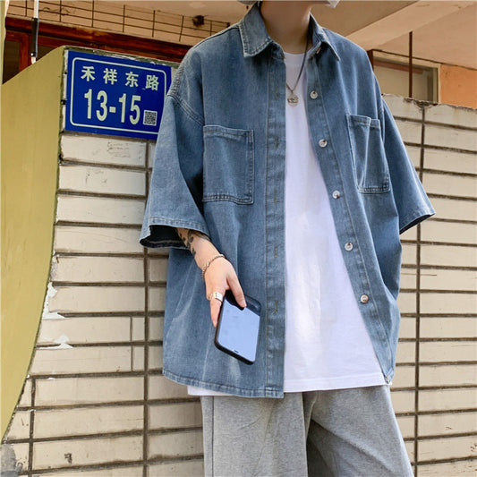 Men Shirts Workwear Denim Shirt Summer Coat