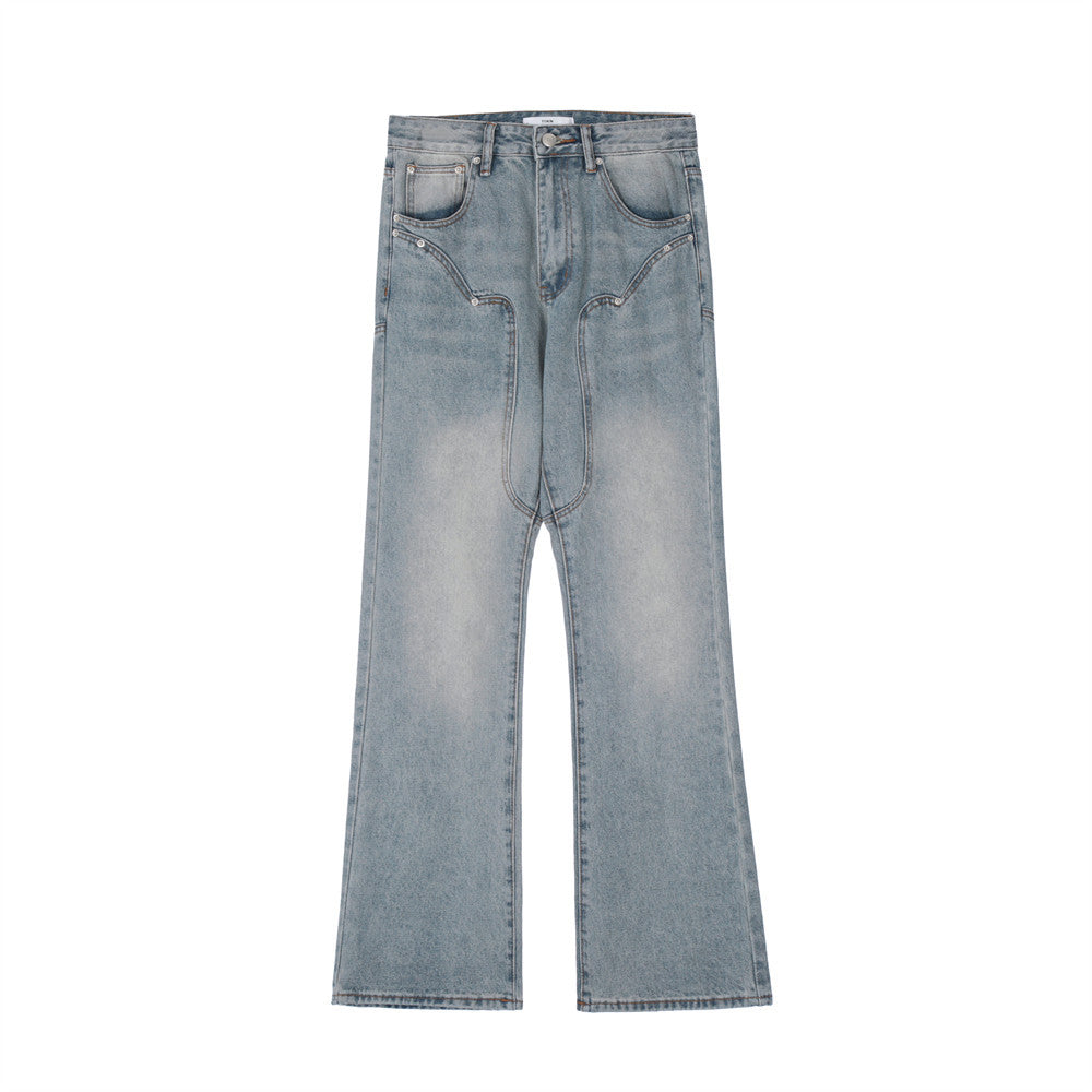 Men Jeans Personality Stitching Ground White Slightly Flared