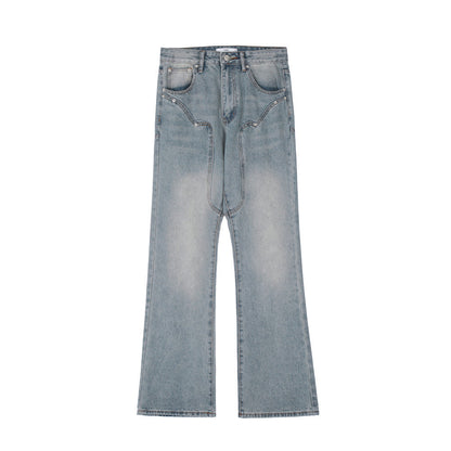 Men Jeans Personality Stitching Ground White Slightly Flared