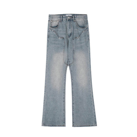 Men Jeans Personality Stitching Ground White Slightly Flared